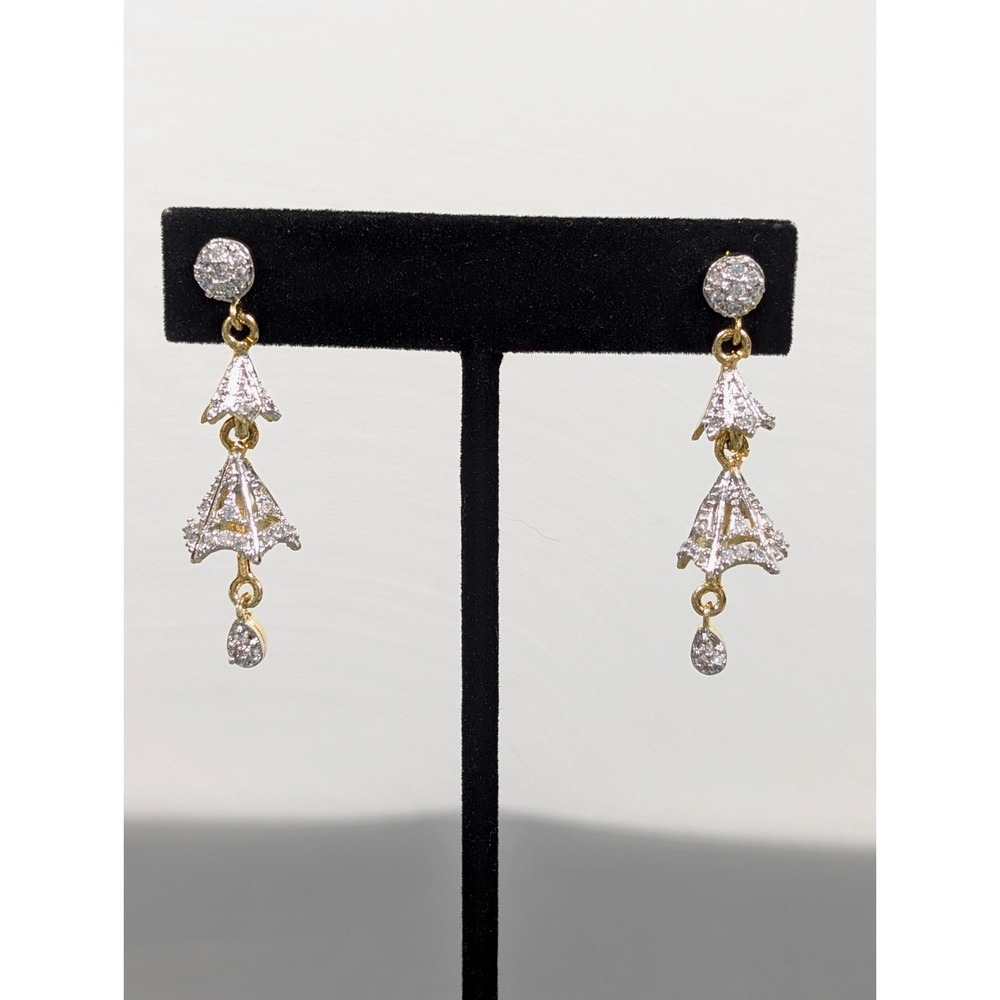 Umbrella Raindrop Crystal Charm Long Dangle Earrings Gold Tone